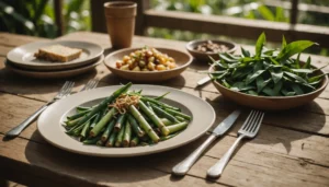 Biodegradable cutlery made from sugarcane bagasse on a wooden table