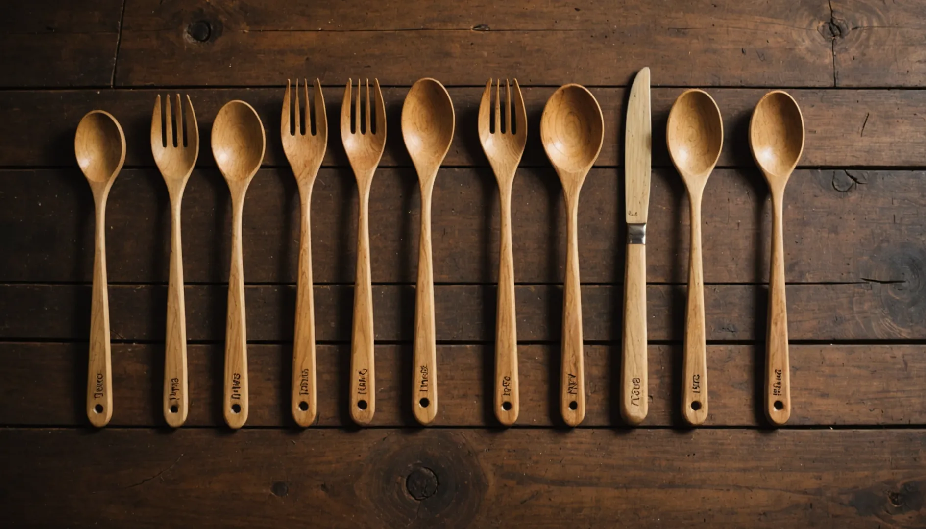 Wooden utensils with certification labels