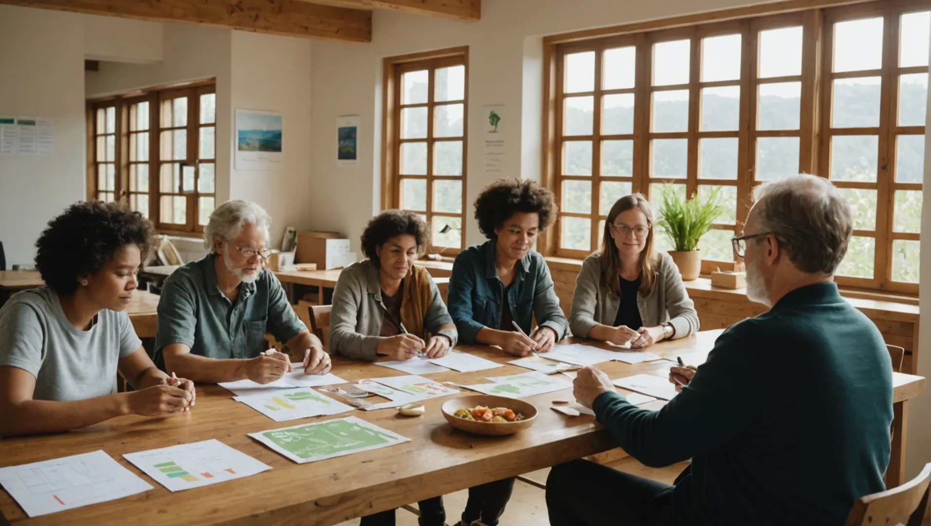 A group of diverse individuals attending a sustainability workshop.