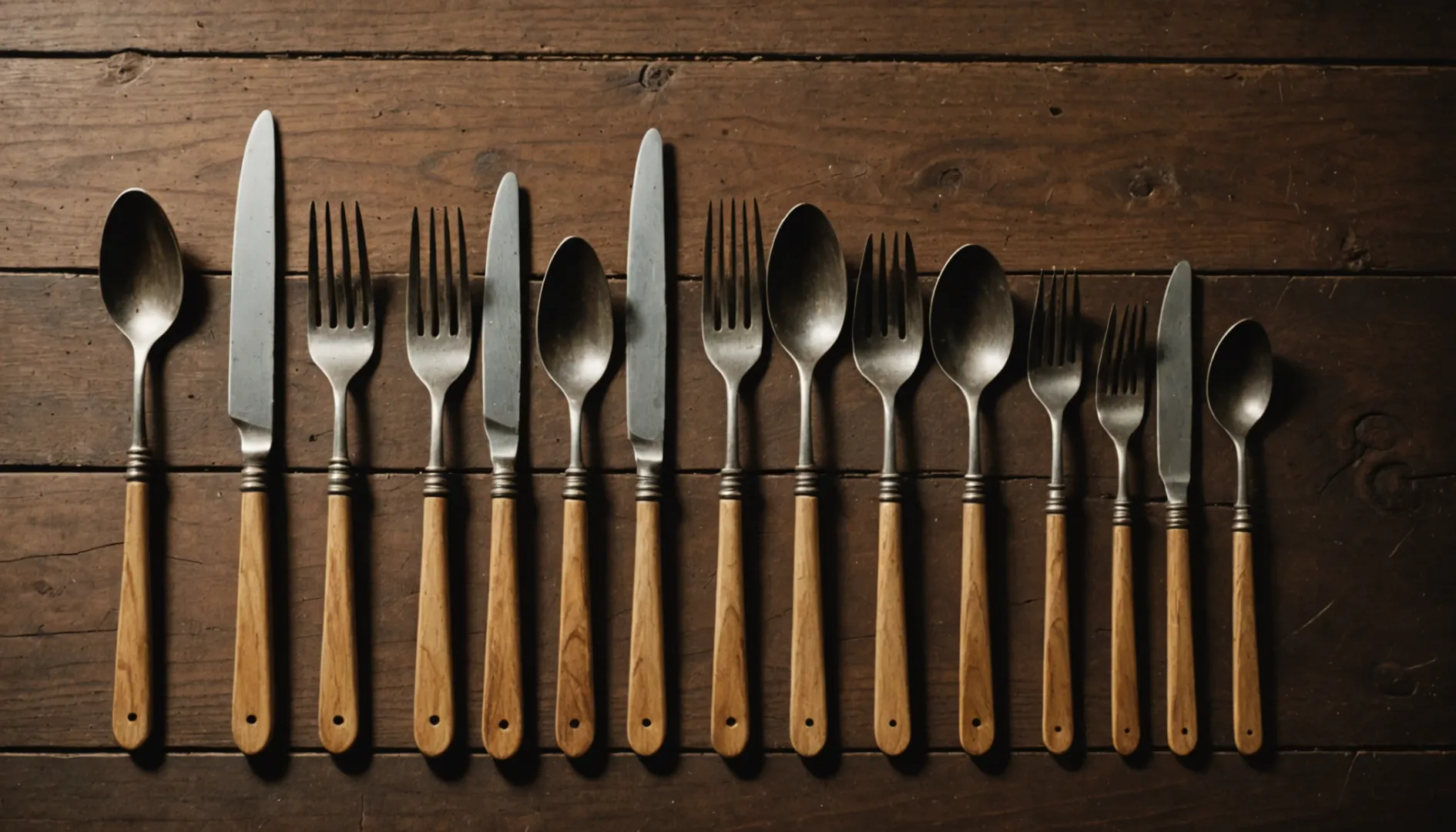 Aesthetic arrangement of disposable wooden cutlery on a rustic table