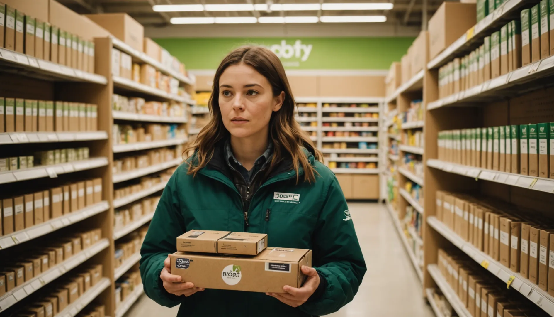 Consumer selecting eco-certified wooden cutlery in a store