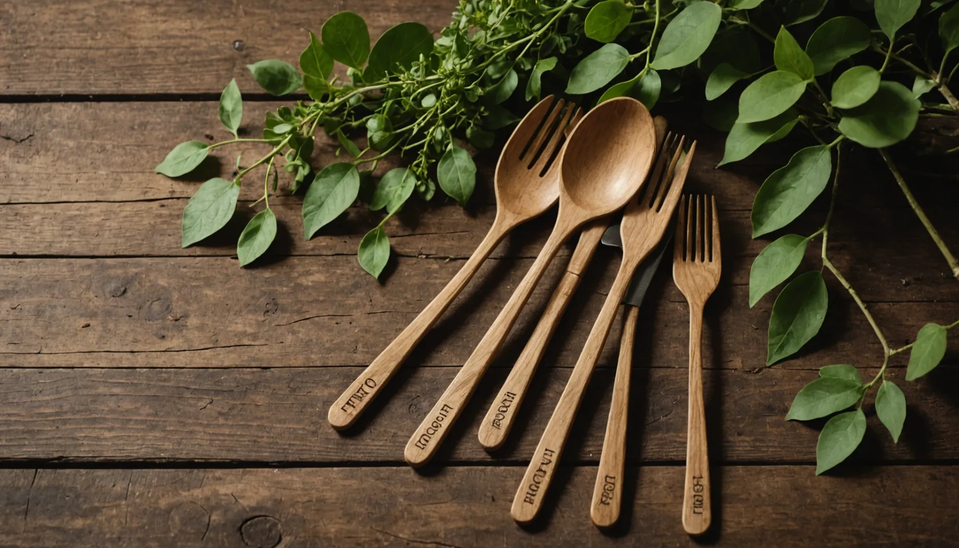 Eco-certified wooden cutlery with FSC and FDA labels