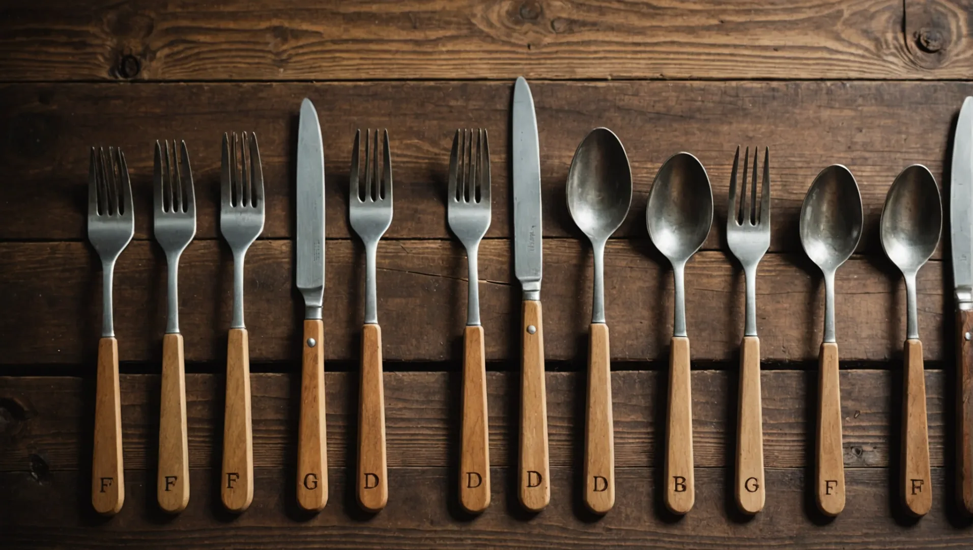 Eco-certified wooden cutlery set with various certifications displayed