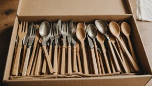 Eco-friendly wooden cutlery in bulk packaging