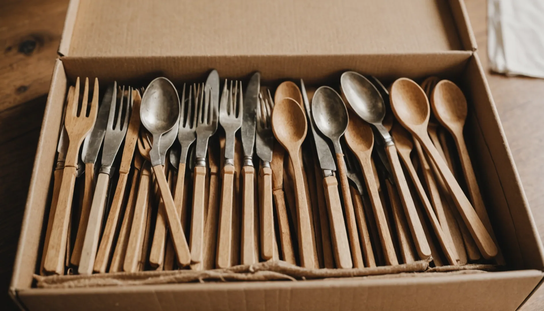 Eco-friendly wooden cutlery in bulk packaging