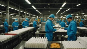Interior of a large-scale factory manufacturing disposable cutlery