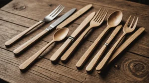 Innovative disposable wooden cutlery with compostable and multi-functional features