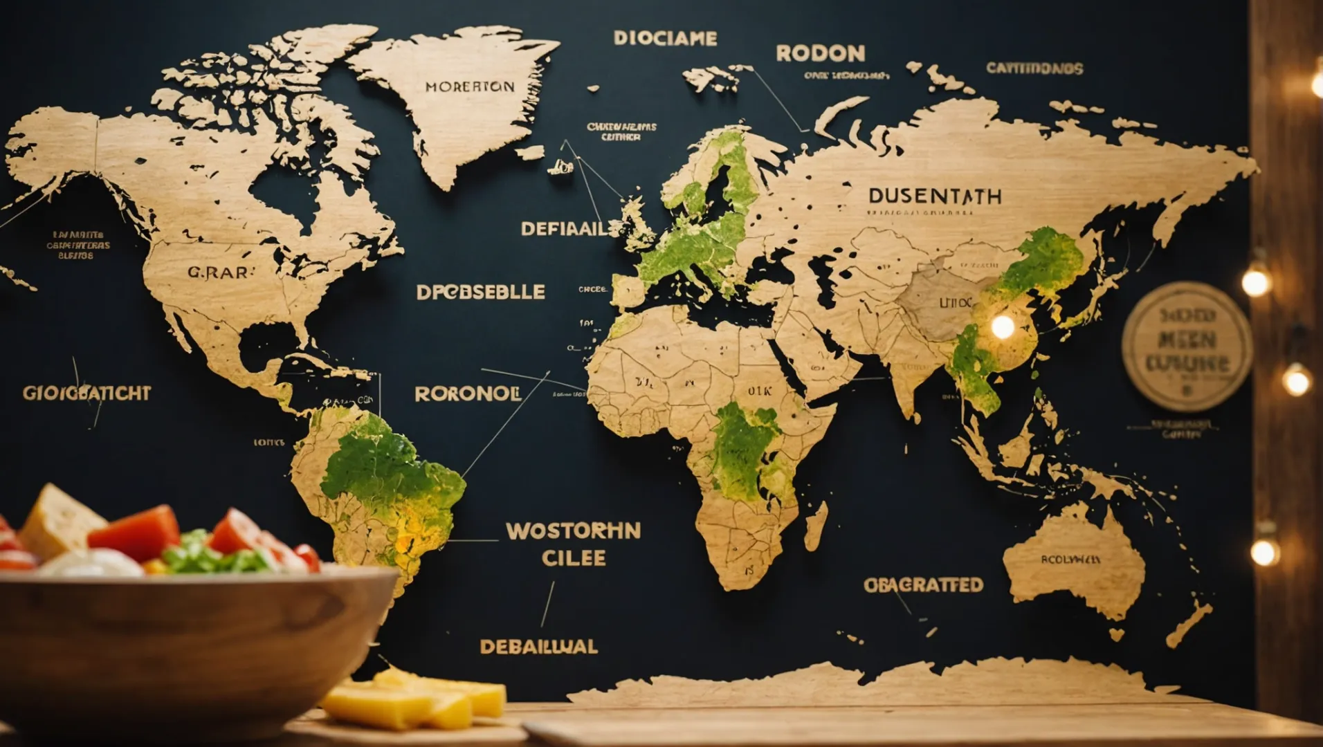 World map with highlighted regions for wooden cutlery marketing