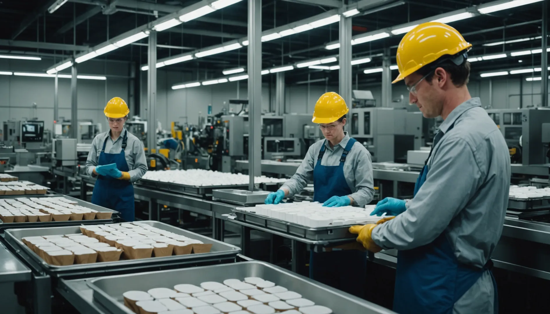 Interior of a high-tech manufacturing plant producing paper plates and cups.