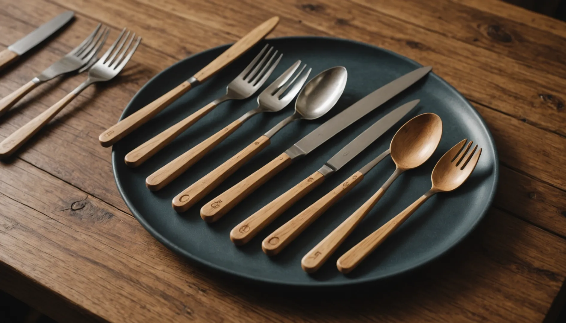 Modern wooden cutlery set with eco-friendly design elements