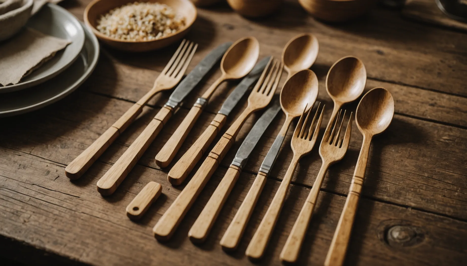 Eco-friendly disposable cutlery made from bamboo and wooden materials