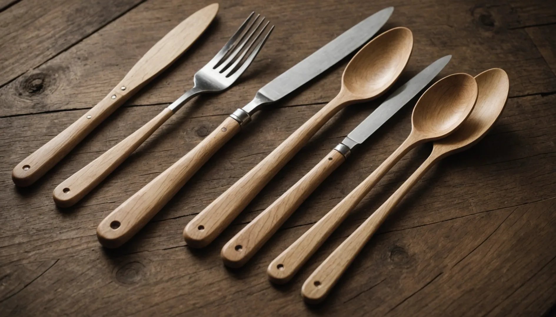 Comparison of cutlery made from linden, oak, and maple wood.