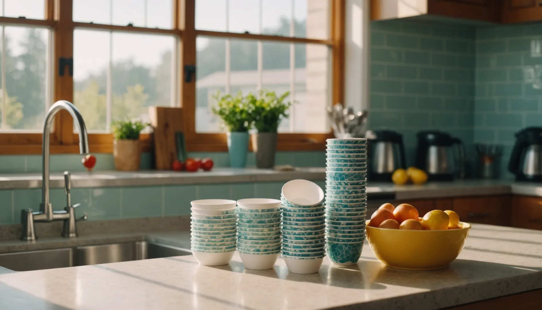Modern kitchen with Dixie paper products on countertop