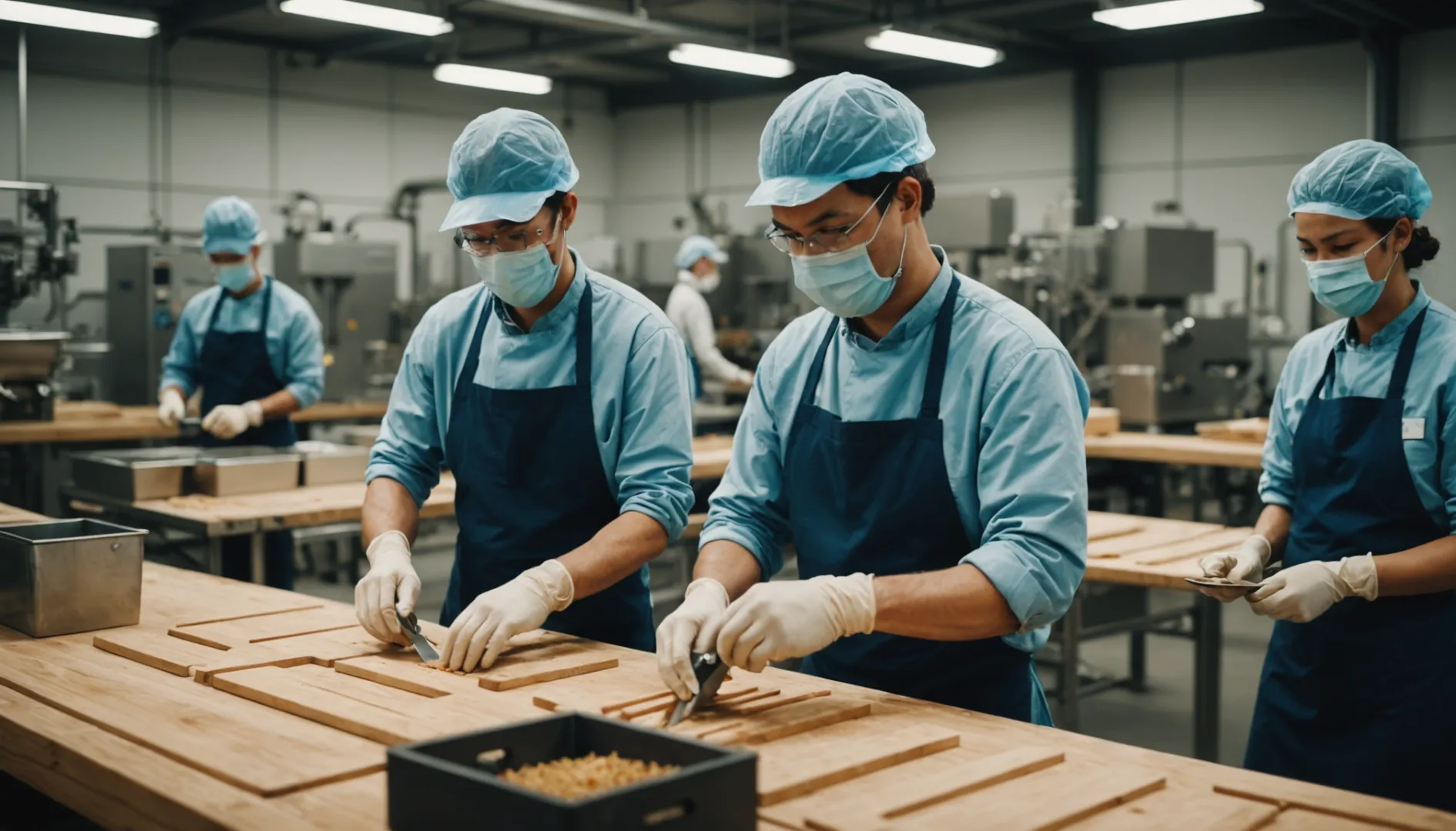 Workers in a modern facility producing wooden cutlery