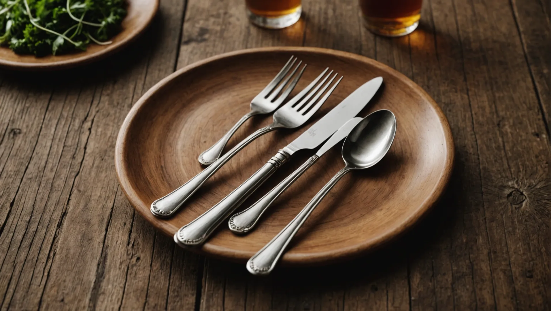 Sustainable cutlery set with FSC and FDA certification labels.