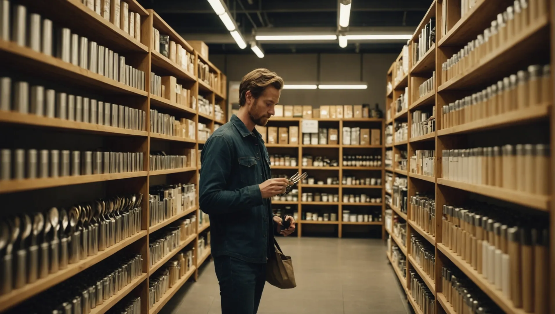 A consumer selecting sustainable cutlery in a store