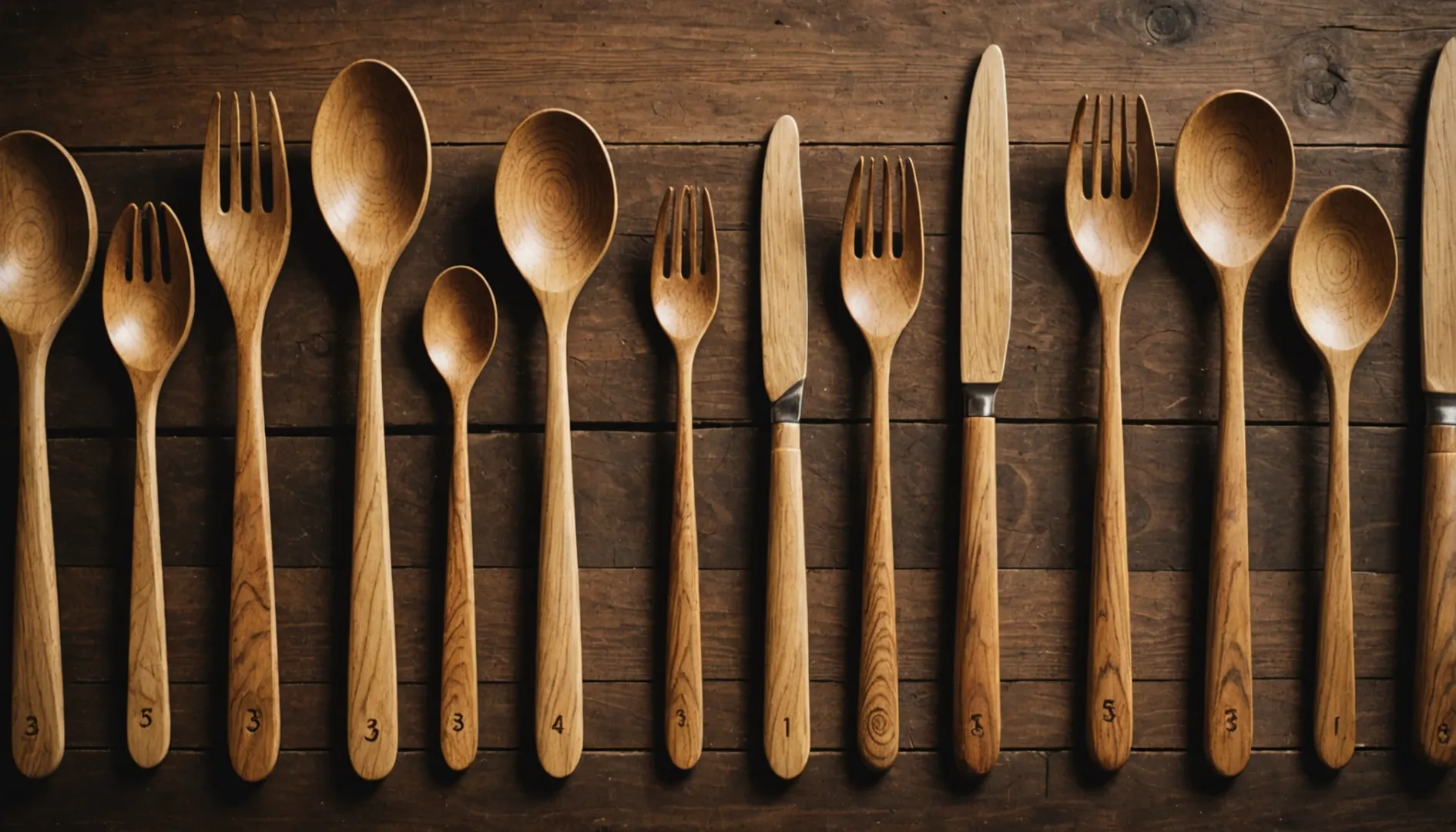 Various wooden cutlery with distinct grain patterns