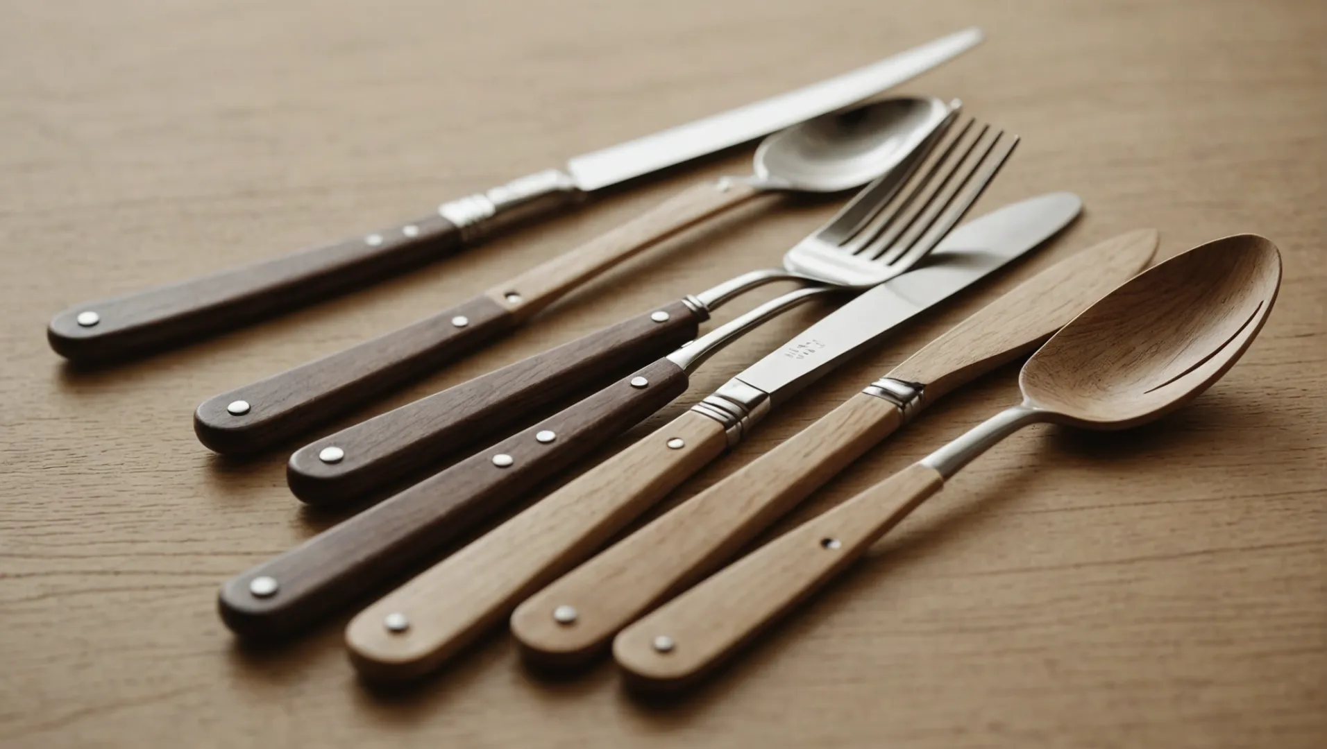 Wooden cutlery with eco-certification labels