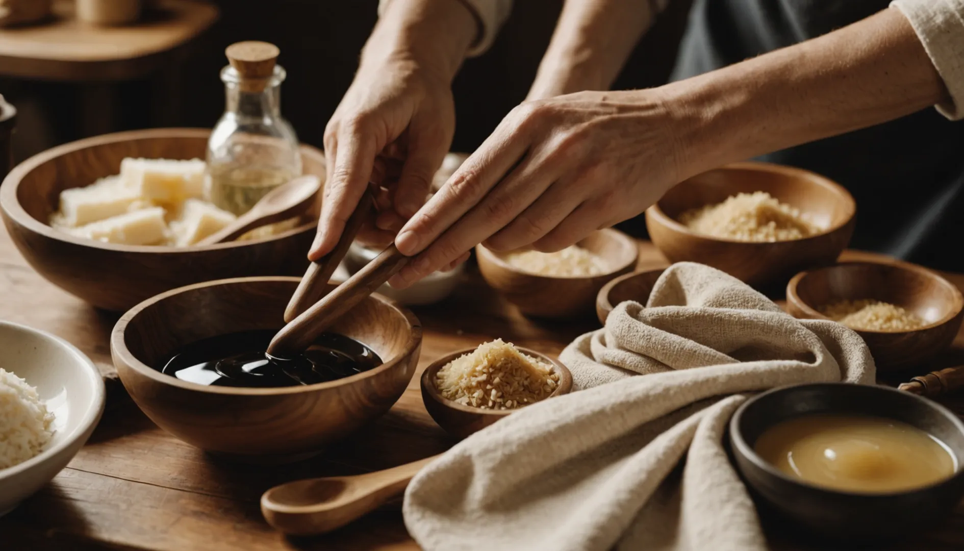 Wooden cutlery being maintained with oil and cloth