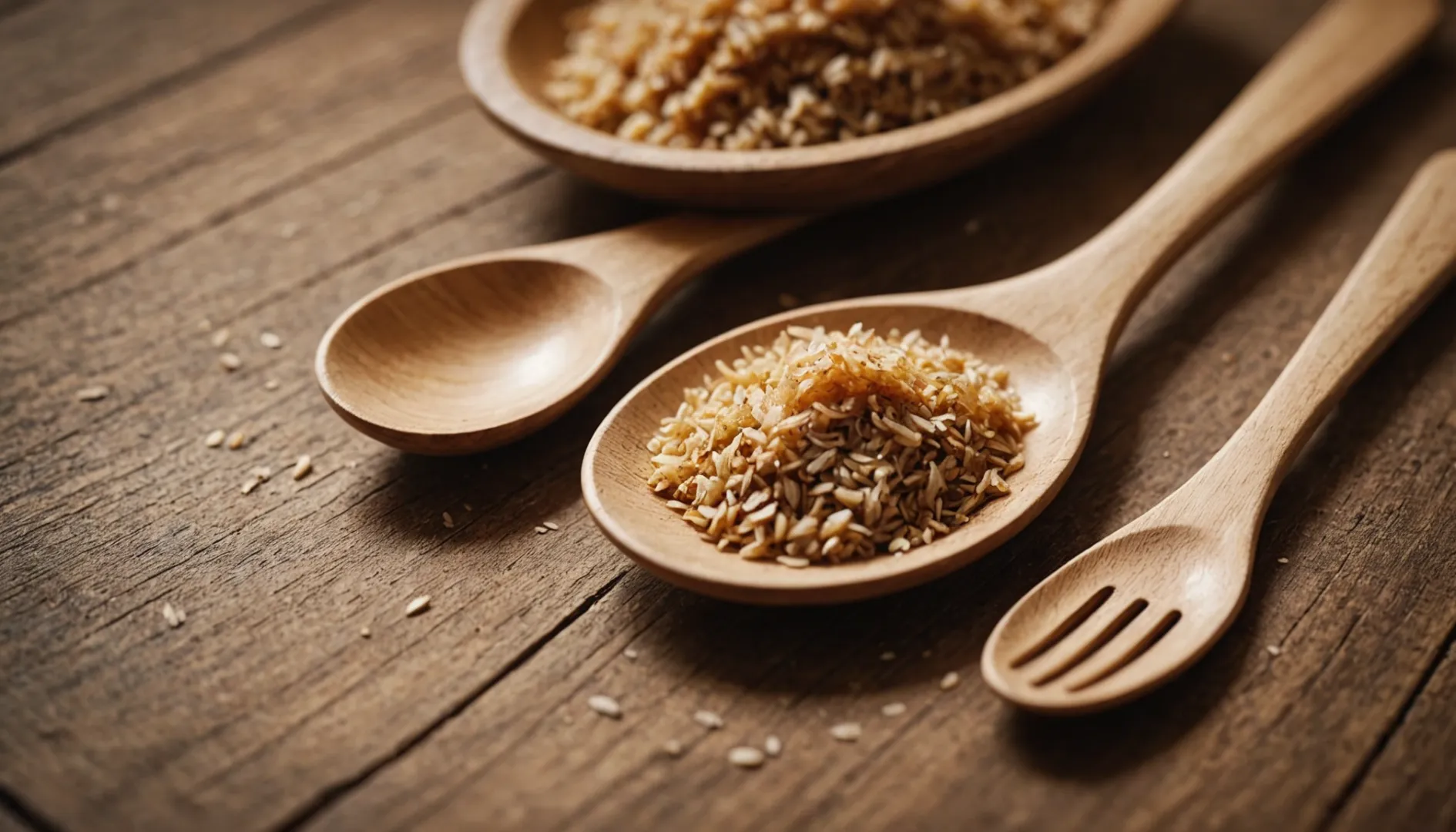 Close-up of wooden cutlery with visible grain and pores