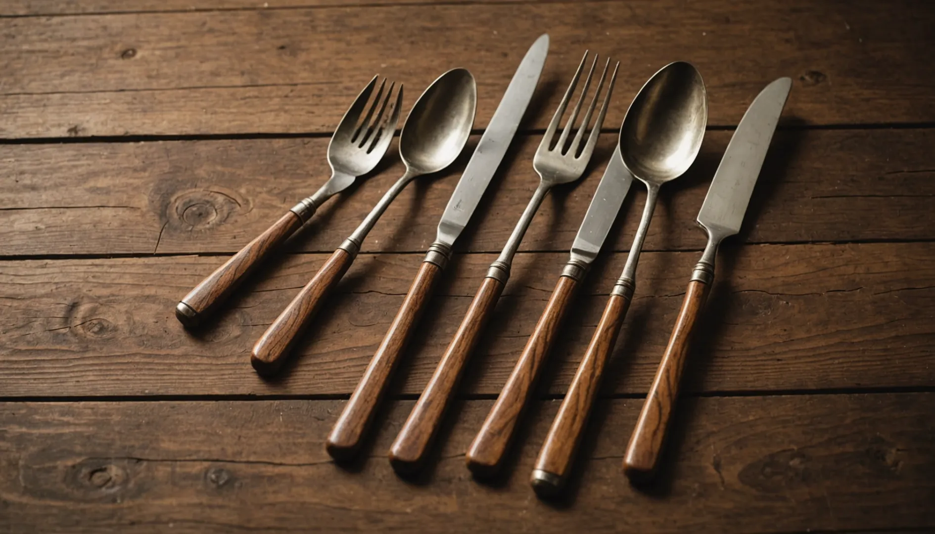 Wooden cutlery set on rustic table