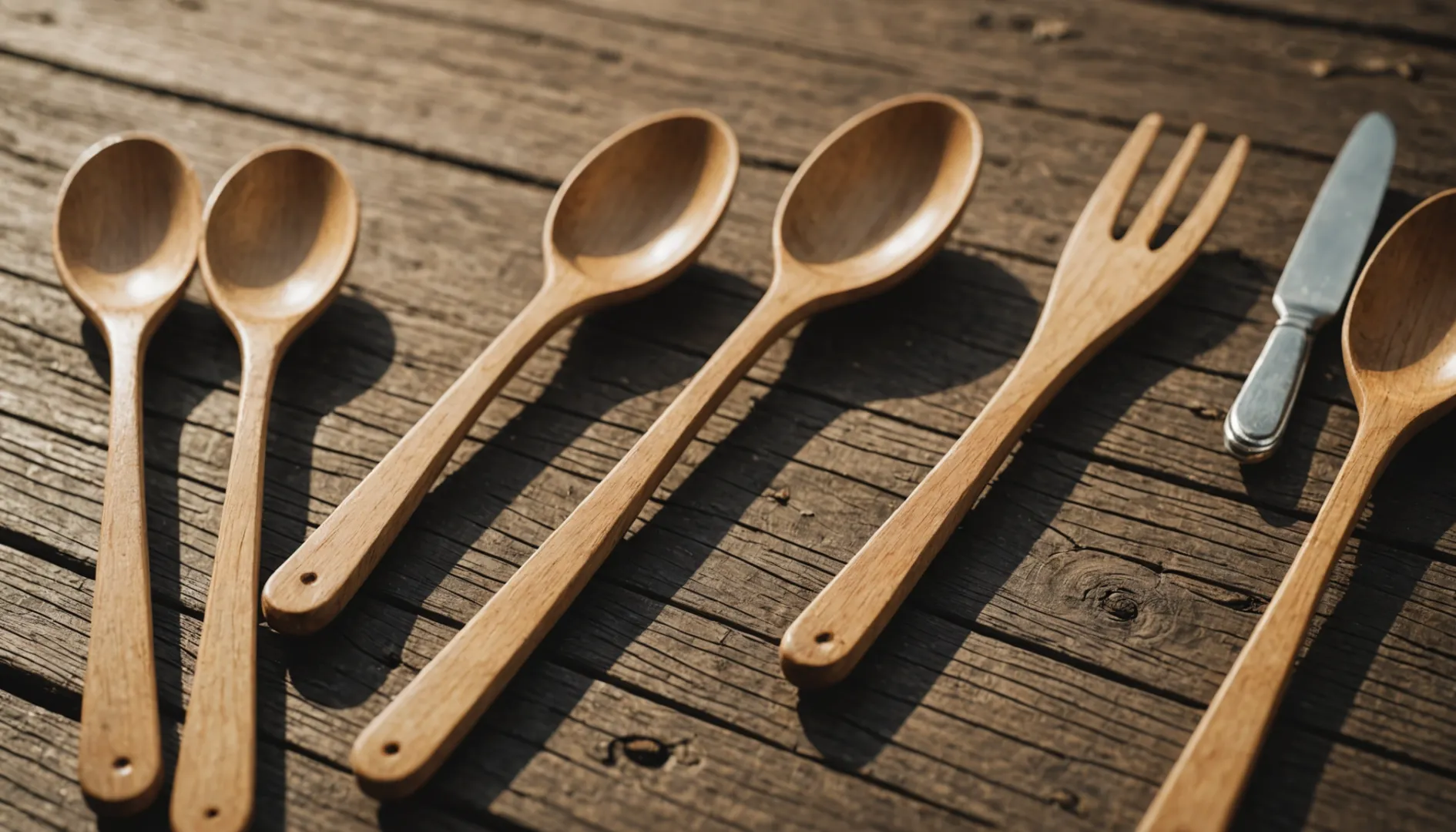 Wooden and plastic cutlery comparison on a table