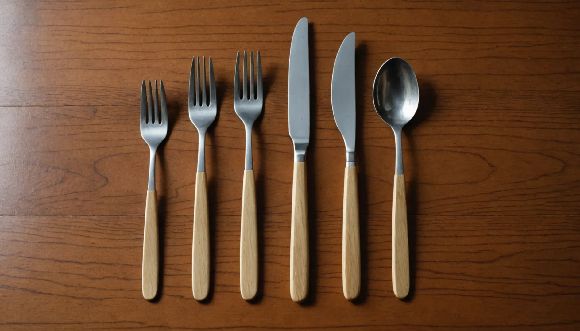 Comparison of wooden and plastic cutlery on a table