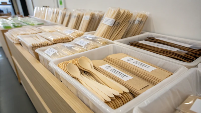 Organized storage of disposable wooden cutlery