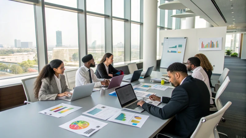 A diverse group of business professionals in a meeting