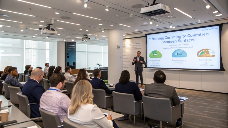 Business professionals in a modern conference room during a presentation