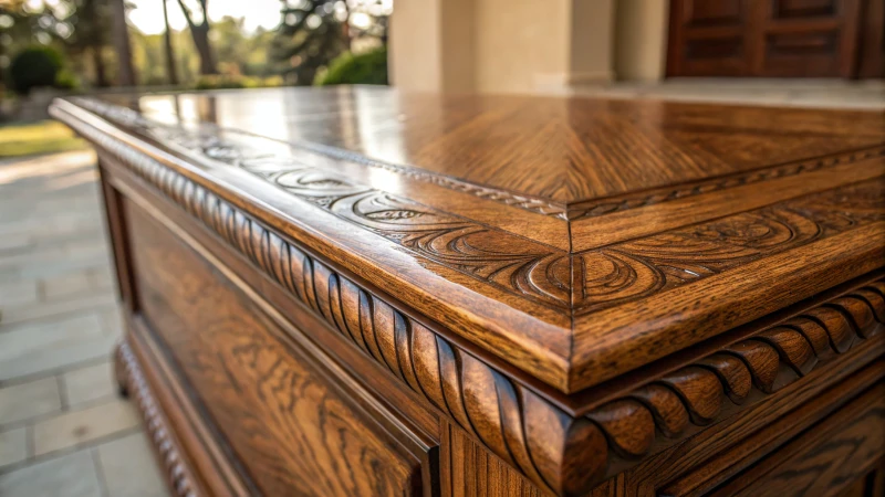 Close-up of a glossy varnished wooden surface