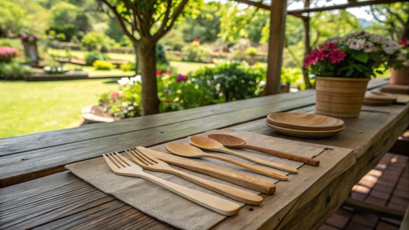 Rustic wooden table with cutlery