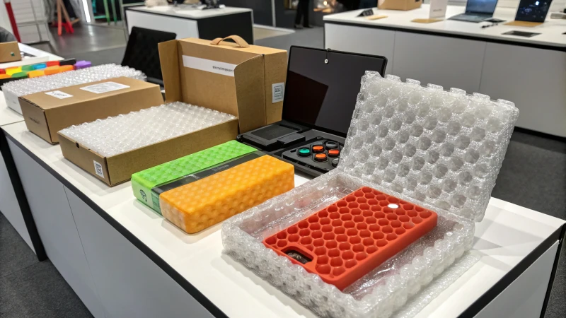 Showcase of shockproof packaging designs on a table
