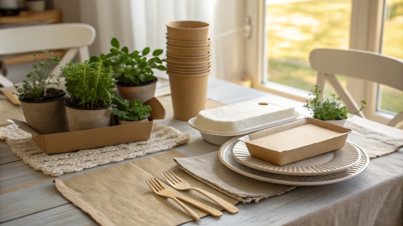 A stylish dining table set for a meal with eco-friendly decor