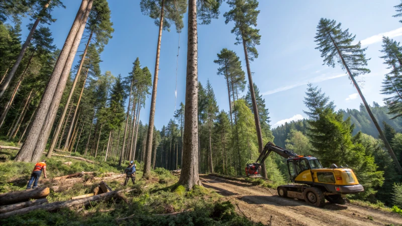 A sustainable logging operation in a dense forest