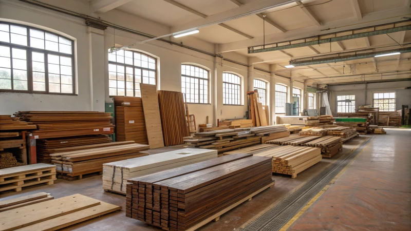 A well-lit workshop showcasing wooden products and advanced wood treatment techniques