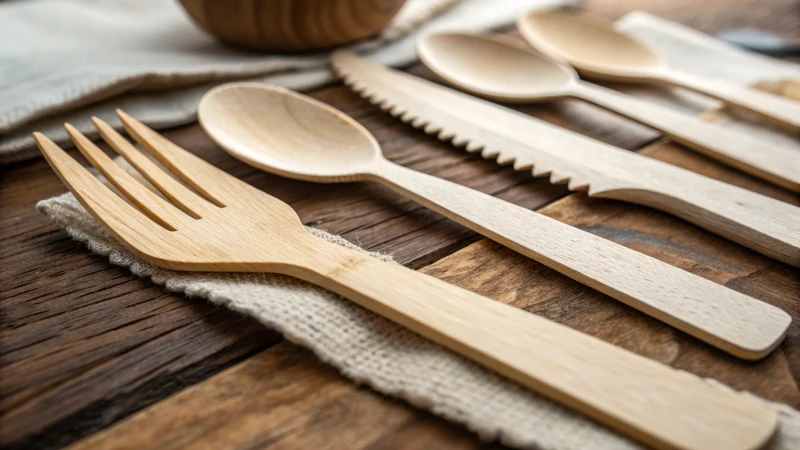 Close-up of assorted wooden cutlery on a wooden surface