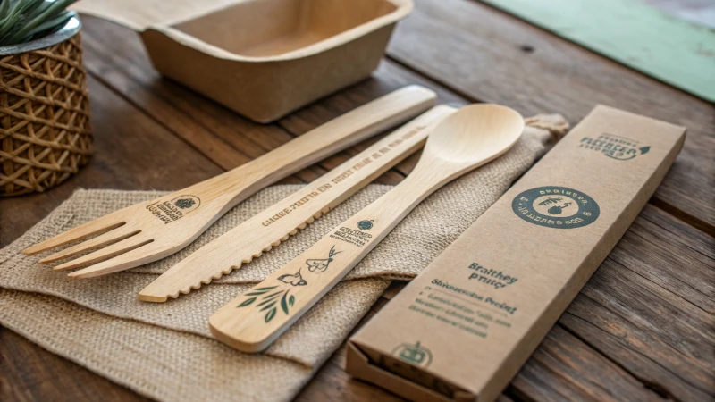 Eco-friendly wooden cutlery on a rustic table